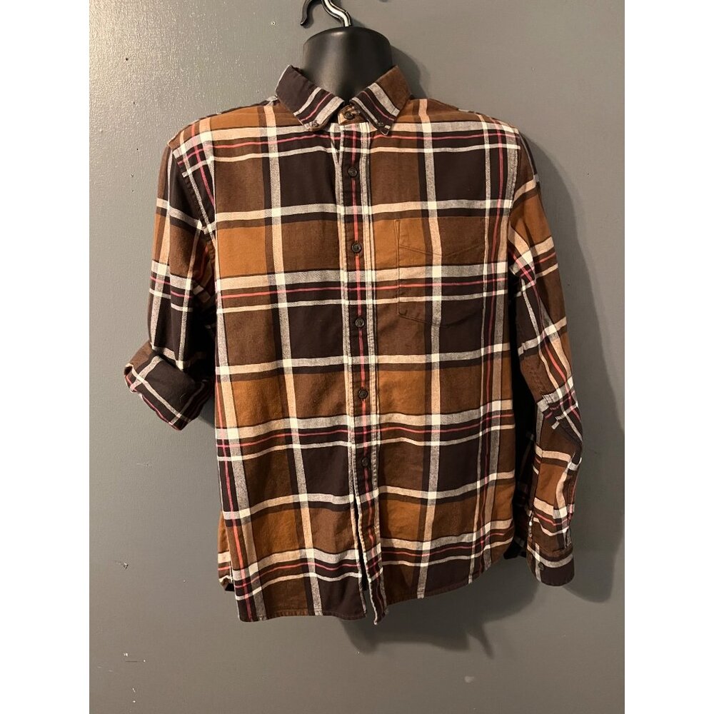 Banana Republic Ultra-Soft Flannel Untucked Slim Fit Plaid Shirt Brown/Red M
